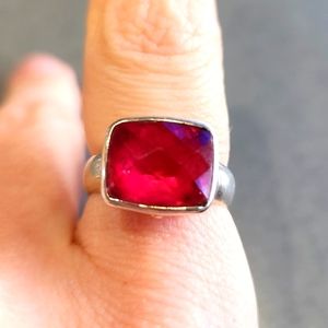 Pink stone sterling silver ring